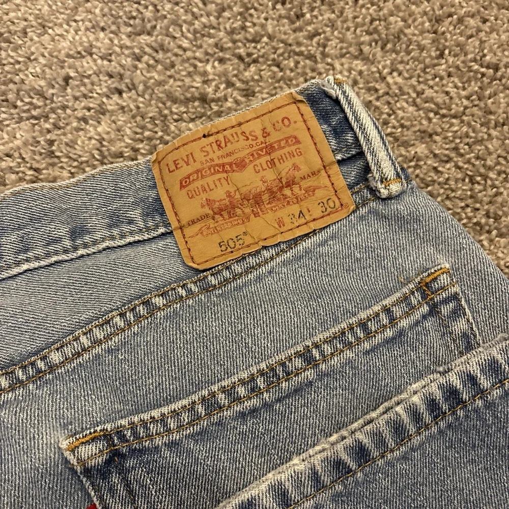 Levis Mens 505 Regular Fit Straight Leg Jeans Size 34x30 Blue Denim Mid Rise